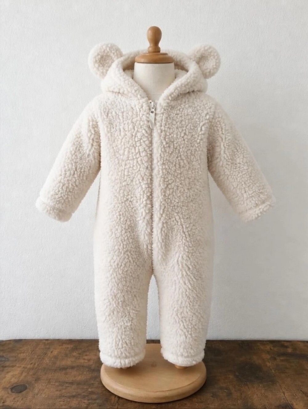 Wonder Nation Baby One Piece winter Ivory soft one piece snowsuit cozy bear ears